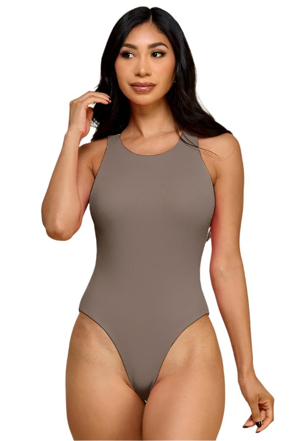 Double Halter Bodysuit- Brown