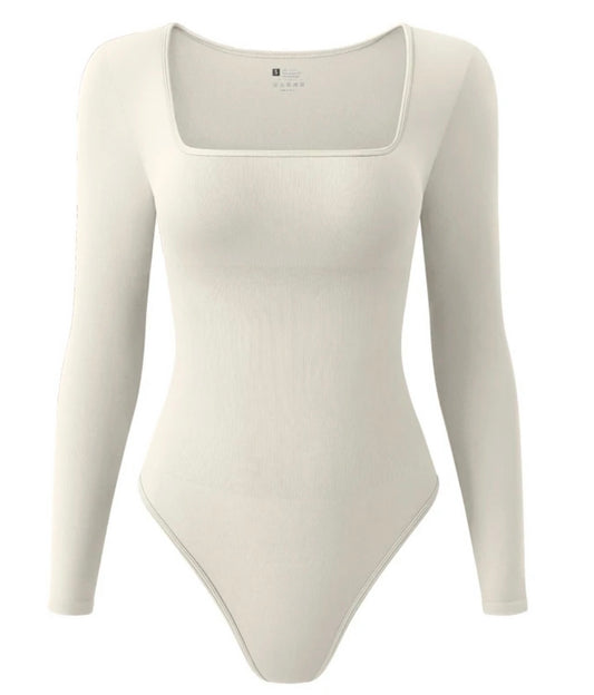 Compressive Long Sleeve Bodysuit- Cream