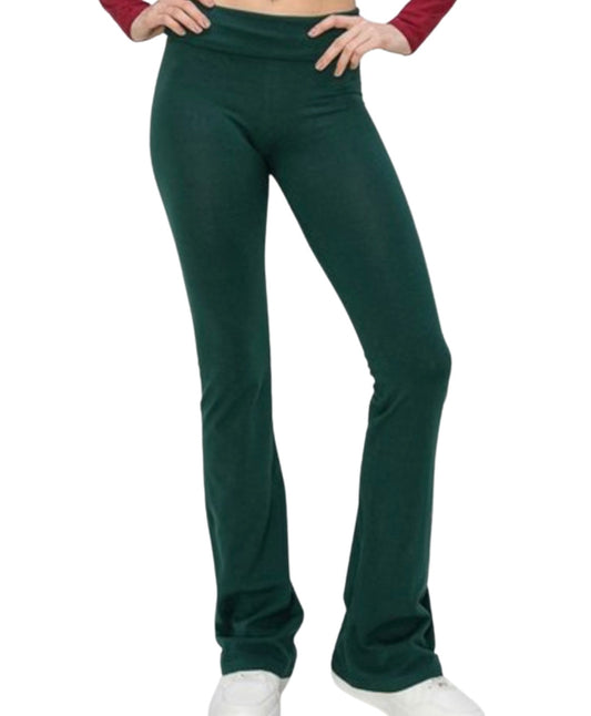 Fold Over Flare Leggings - Hunter Green