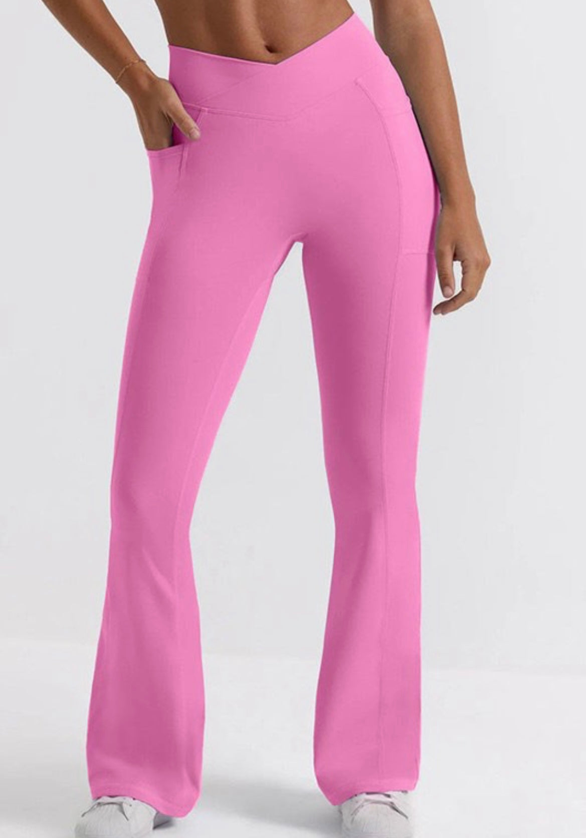 Lulu Cross Waist Leggings- Pink