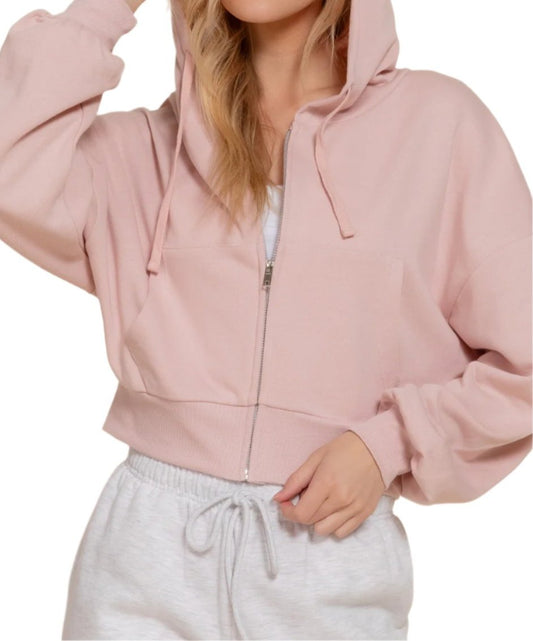 Ella Cropped Hoodie- Pink